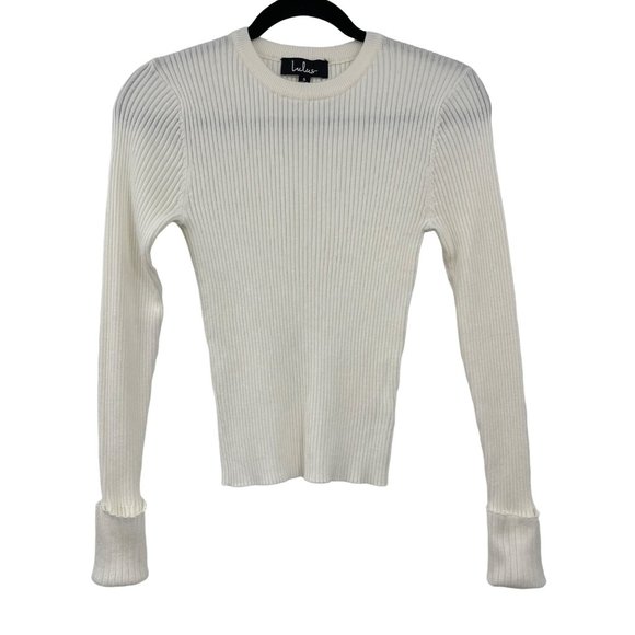 Lulus Lightweight Top Small White Knit Ribbed Cuffed - Picture 1 of 9